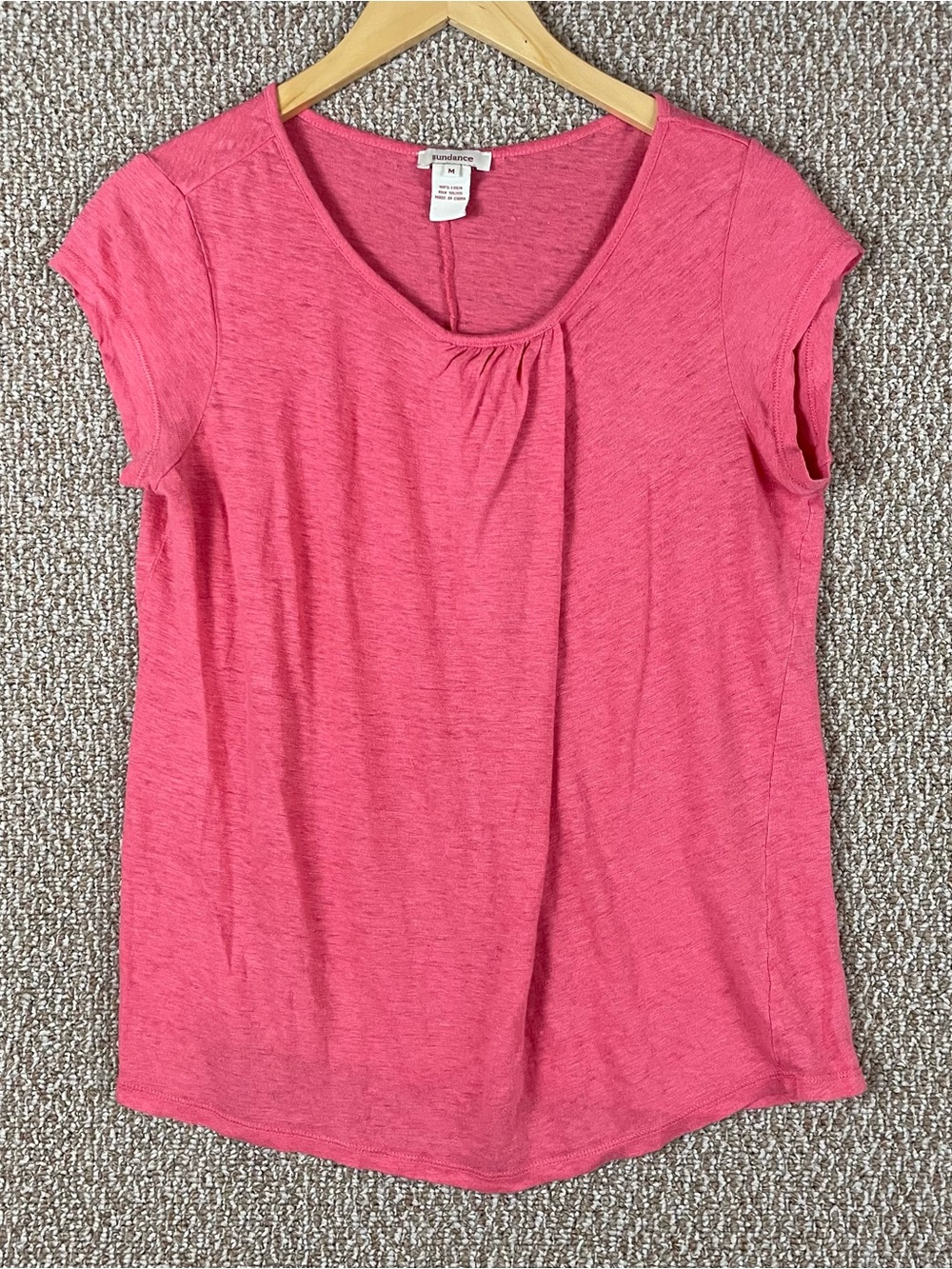 Sundance Top Women’s Medium Coral Slub Linen Cap Sleeve Barbiecore Relaxed T328